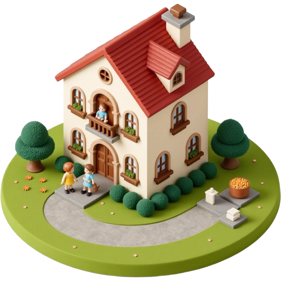 palace house with a family and pet emoji