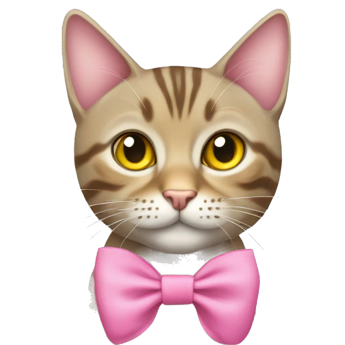 Tabby cat yellow eyes with pink bow emoji