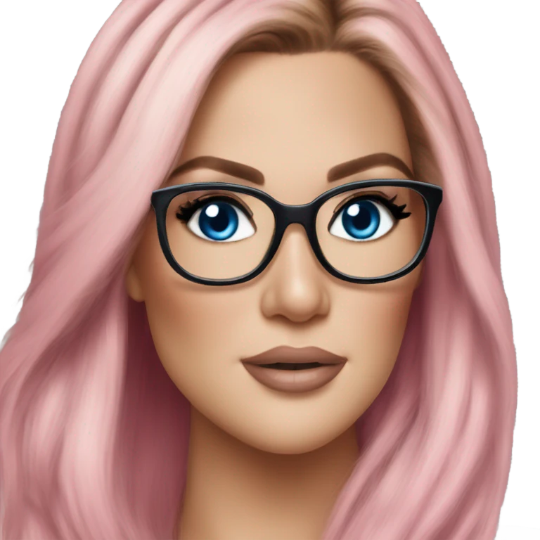 Photo Realistic khloe kardashian stylish pink hair BLUE eyes and glasses elegant  emoji