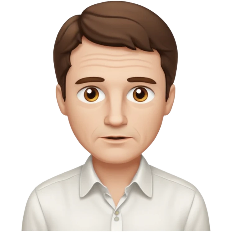 create an emoji of a man with wrinkles. he has an English gentleman look, ne beard no moustache with short wavy brown hair, brown eyes, pale skin, natural lips. he wears a white shirt emoji