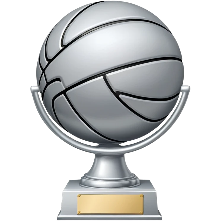 gleaming silver basketball trophy, polished silver basketball with classic seams emoji