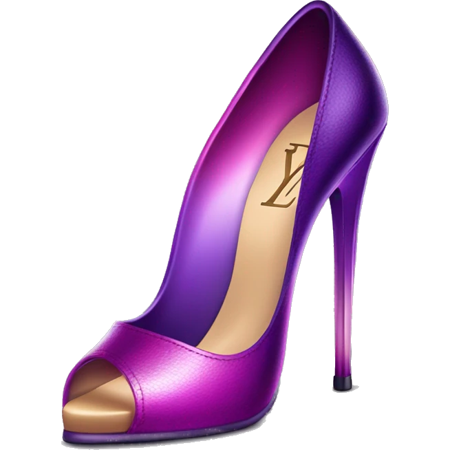 Realistic isolated pair of metallic magenta to purple ombre Louis Vuitton high heel stiletto shoes. emoji