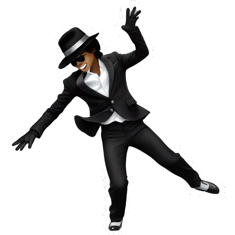 “Michael Jackson in a black suit, white glove, and fedora, striking a dance pose.” emoji