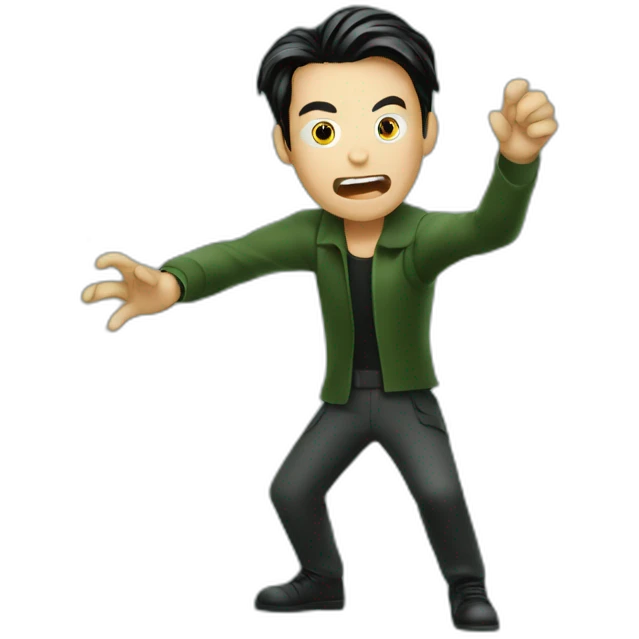 the matrix debugging maniac going crazy holding up a bugs emoji