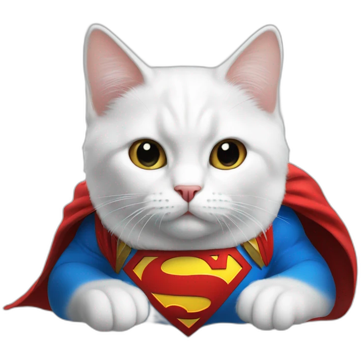 white cat dressed like superman emoji