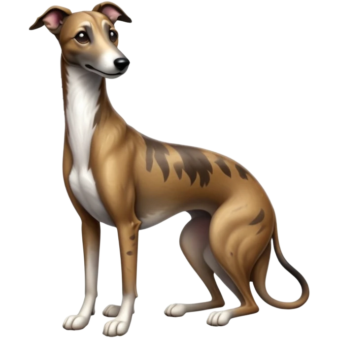 cinematic-[brindle greyhound]-realistic-full-body-sitting-emoji,-tail-resting-loosely-beside-its-paws,-head-tilted-dramatically, -sleek-[brindle]-fur,-simplified-yet-realistic-focused-features,-highly-detailed,-glowing-with-an-almost-sarcastic-glow emoji