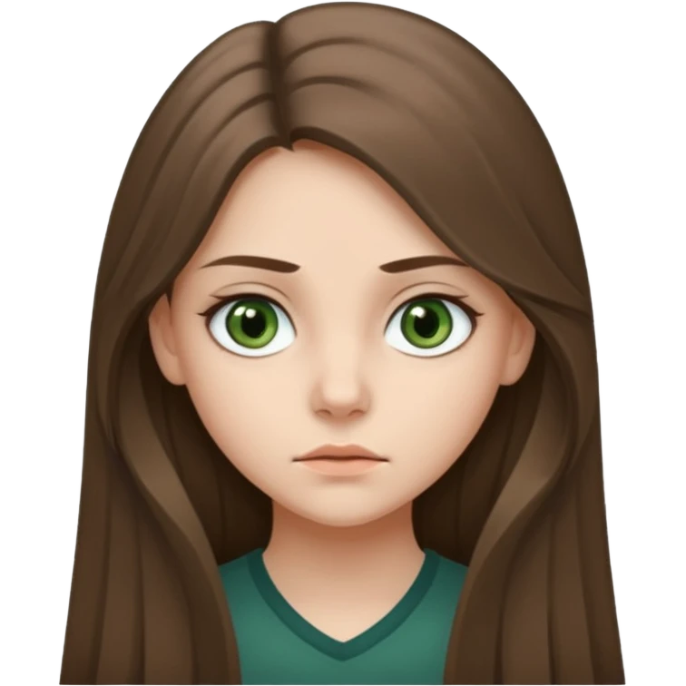 Девушка, светлая шатенка с длинами волосами, лет 18 с серо зелёными глазами по темнее с более серьезным лицом  emoji