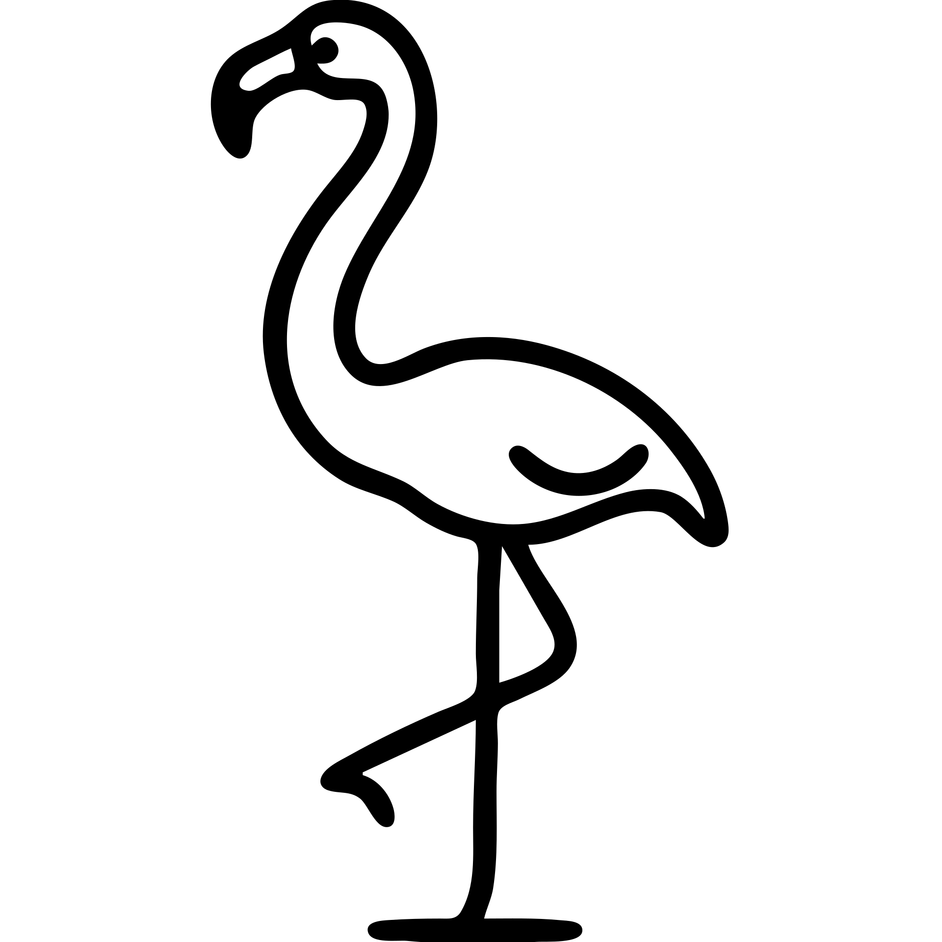 A flamingo in profile with its distinctive curved neck, slender legs, and characteristic beak. The bird is standing elegantly with one leg raised. emoji