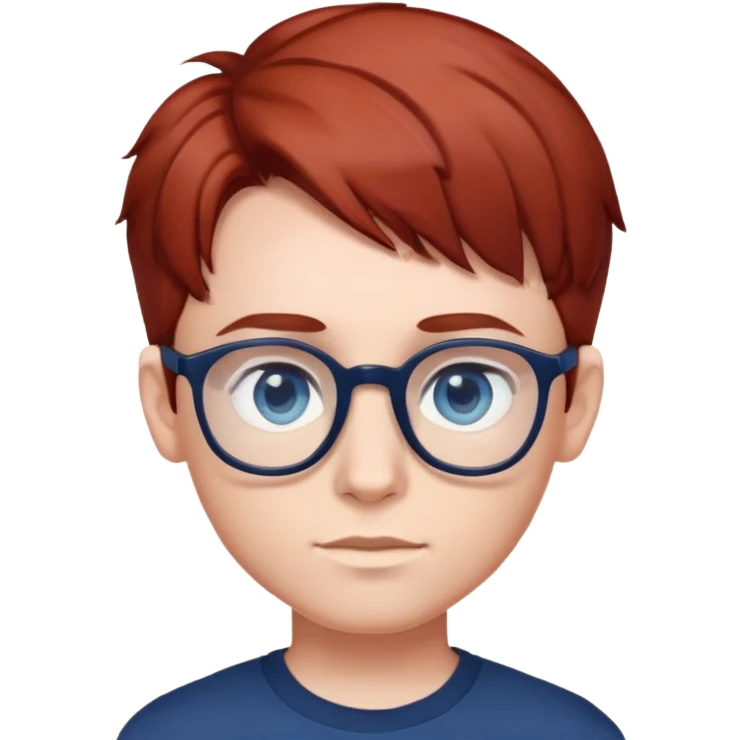 Ragazzo occhi blu scuro capelli rosso scuro liscio e occhiali  emoji