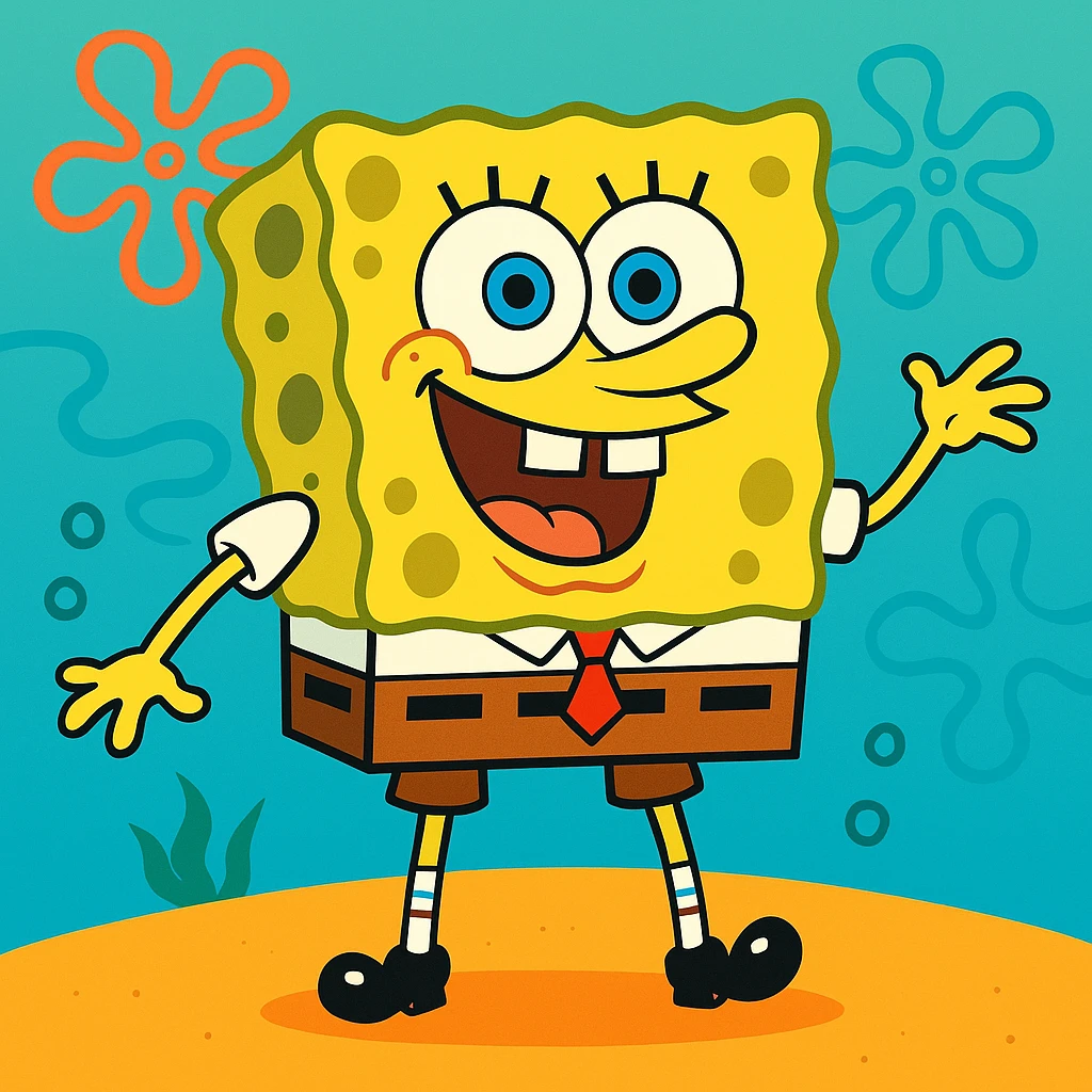 Spongebob Squarepants cartoon style, bright colors, cheerful expression, simple background emoji
