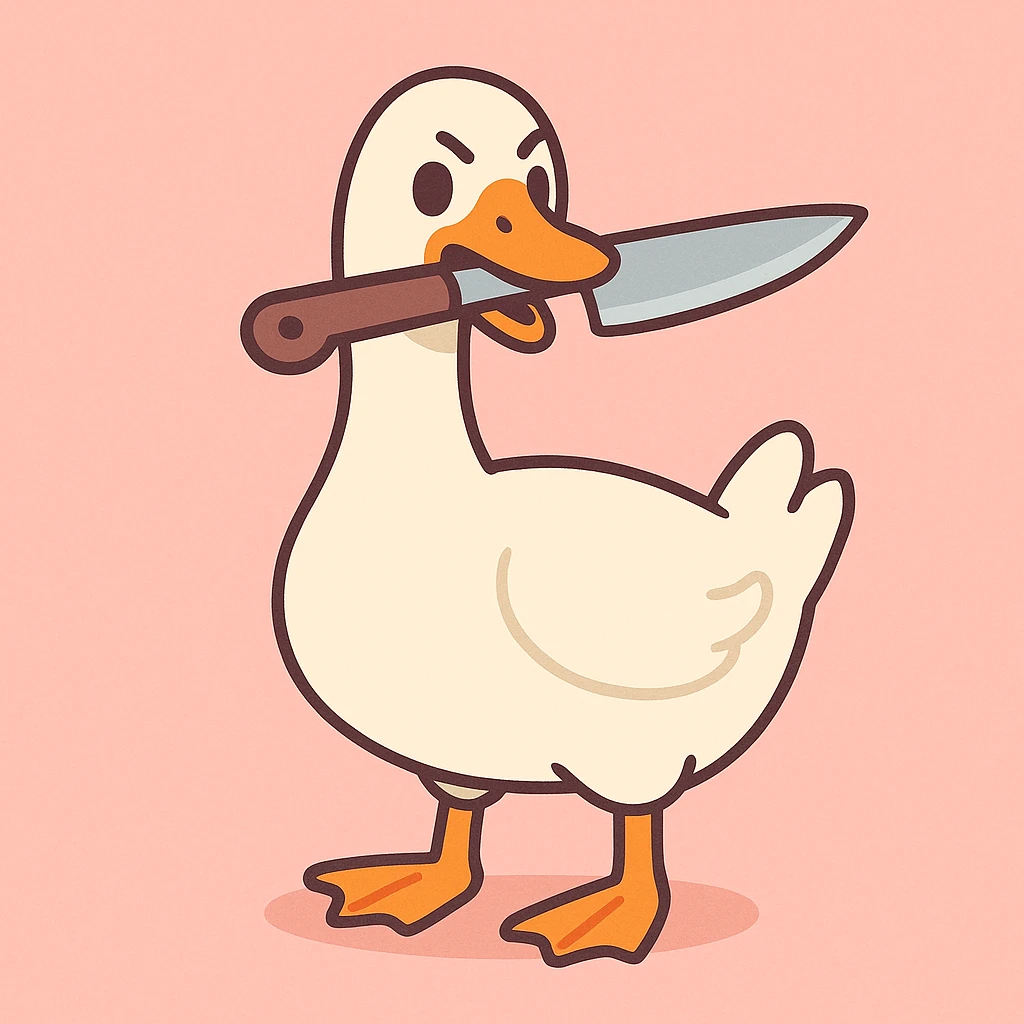 a goose with a knife in its mouth, pastel toon cartoon style emoji