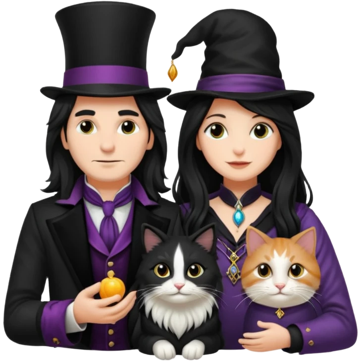 LonfGmagician couple and their pet cat emoji