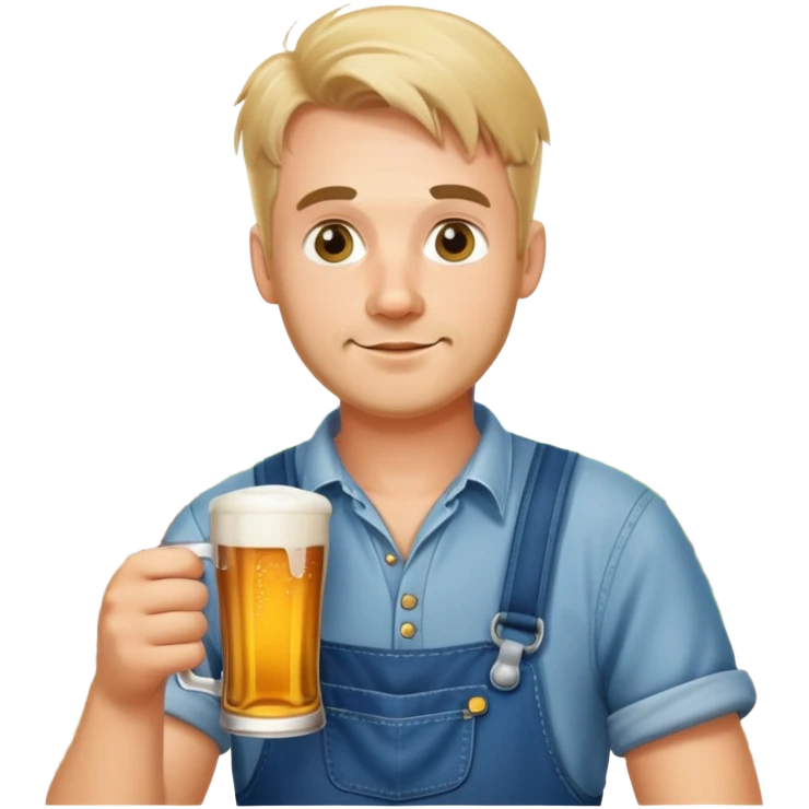 German man drinking bear while wearing overalls in a German village  emoji