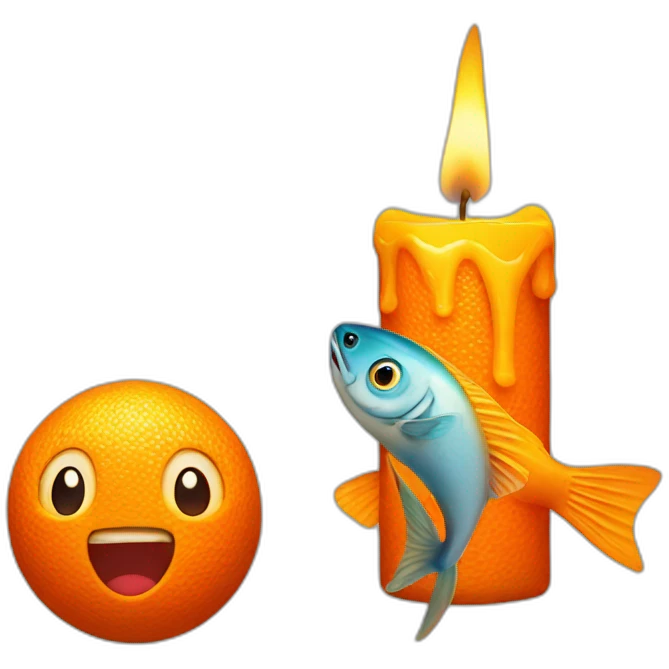 Emoji of a orange candle with a big fish  emoji