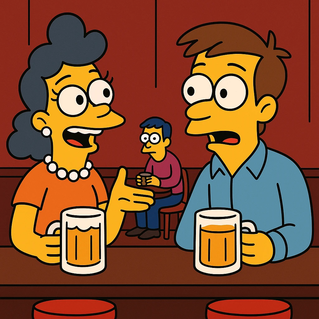 His voice sounded familiar, but I couldn’t remember where I knew him from. 2 person sitting ina bar, talking about a strange guy, sitting in a corner emoji