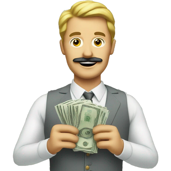 Man holding money and smiling with mustache  emoji