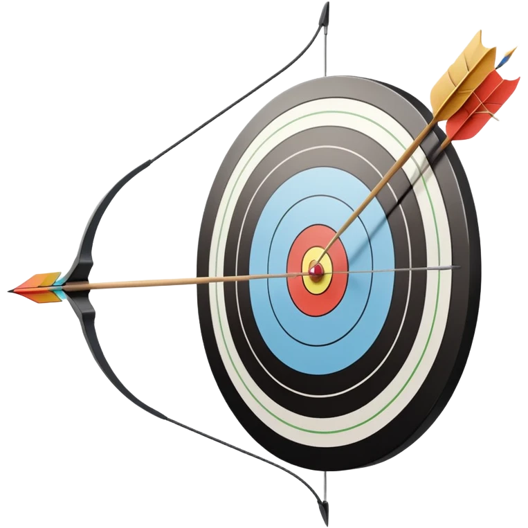 A close-up of a bowstring pulled taut with an arrow aimed at a target. The target's concentric rings are visible in the background, highlighting the focus and precision required for archery. The scene captures the grace and concentration of the sport. emoji