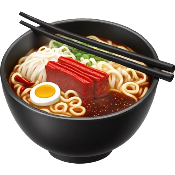 Glossy black noodle pack with red and white details, Korean lettering, and a steaming bowl of ramen on the front with noodles, meat, and chili peppers. emoji