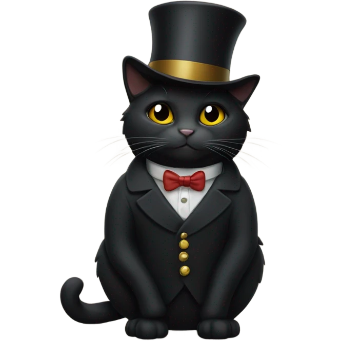Black cat with a top hat and coat emoji
