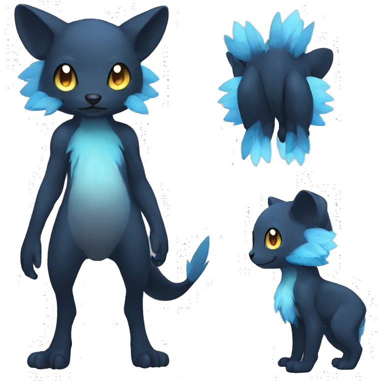 Cute cool black blie animal hybrid Fakemon full body emoji