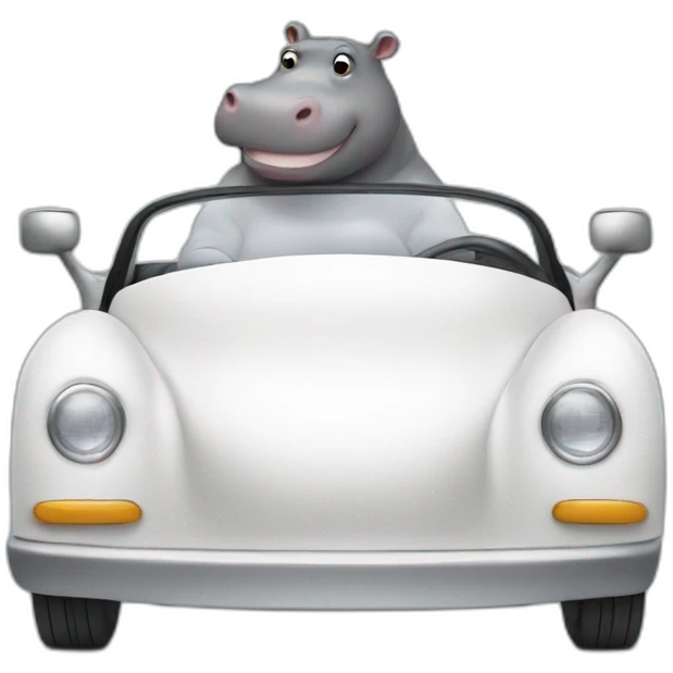 Hippo driving a White car emoji