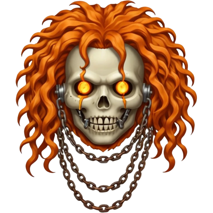 steam-punk Megadeth - iconic corpse made of rusty metal with chains on its teeth, huge curly orange hair emoji