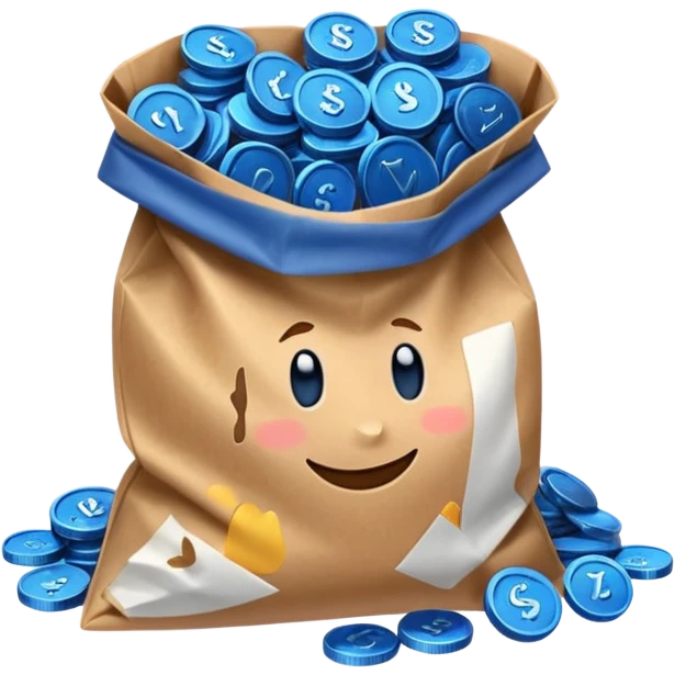 brown bag of blue coins emoji