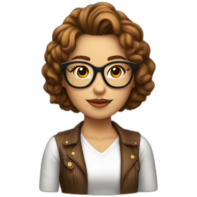 chica blanca con gafas y pelo rizado castaño emoji