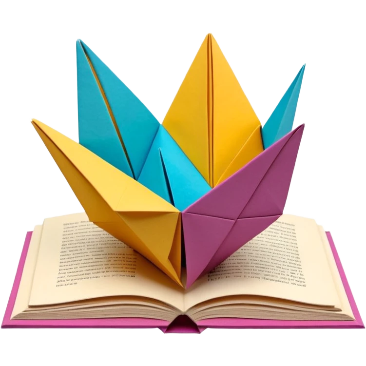 3D render of Pop-Up Book entirely of folded origami paper, sharp creases, cardboard texture, matte finish, visible paper grain, craft aesthetic, emoji