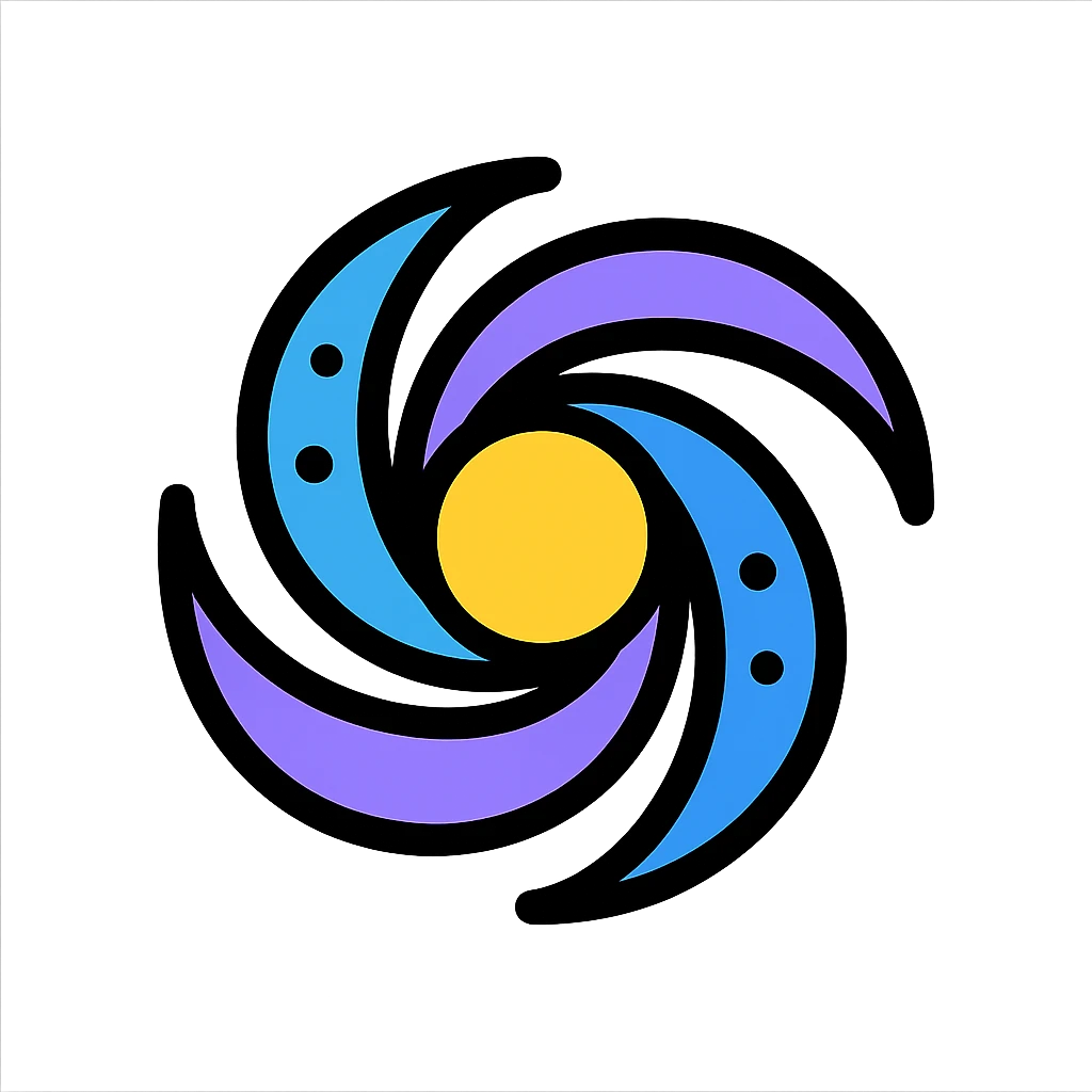 color outline icon of a galaxy with swirling spiral arms, blue and purple accents, bold outlines, modern and vibrant, no text emoji