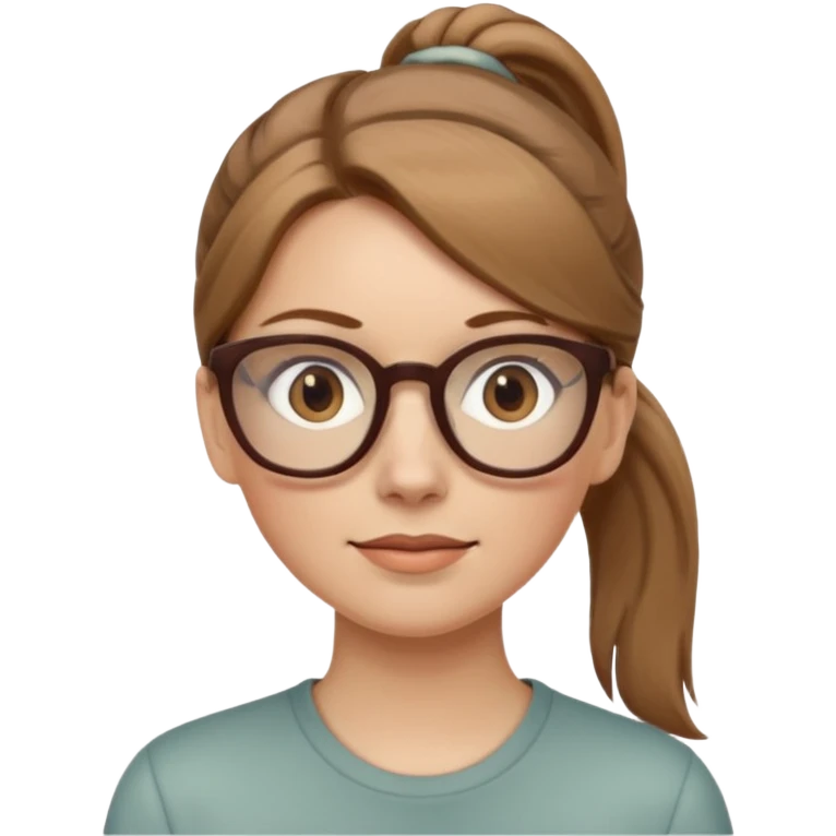 White woman light brown hair in pony tail and beige glasses emoji