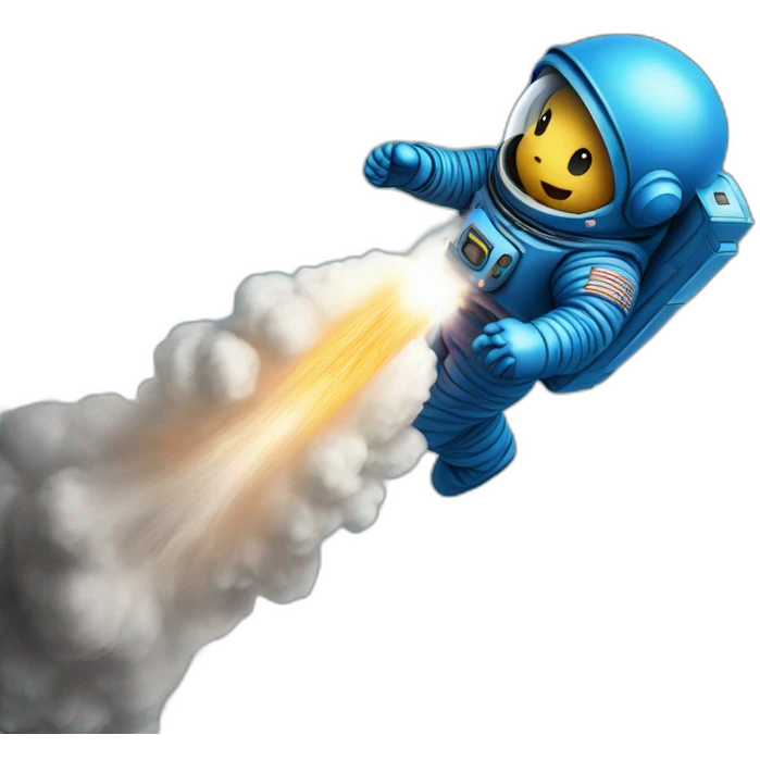 blue spaceman body rocketing into space emoji