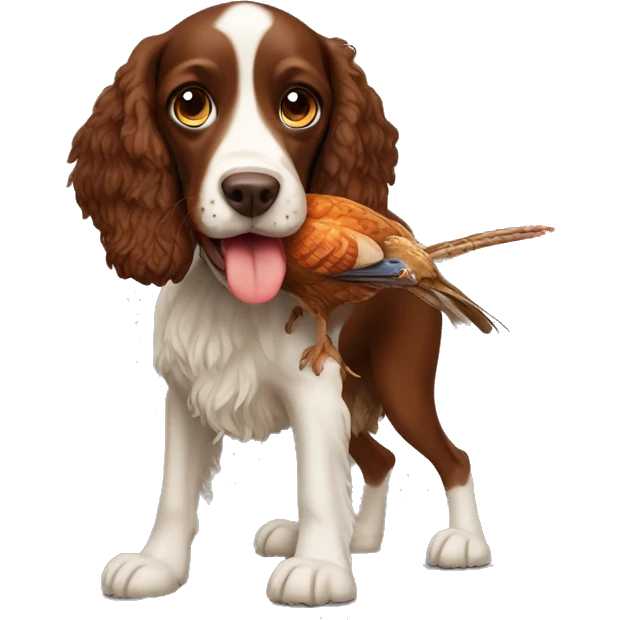 brown spaniel dog carrying a pheasant in its mouth emoji