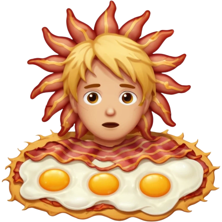 A sun made out of eggs and bacon in the background of someone waking up  emoji
