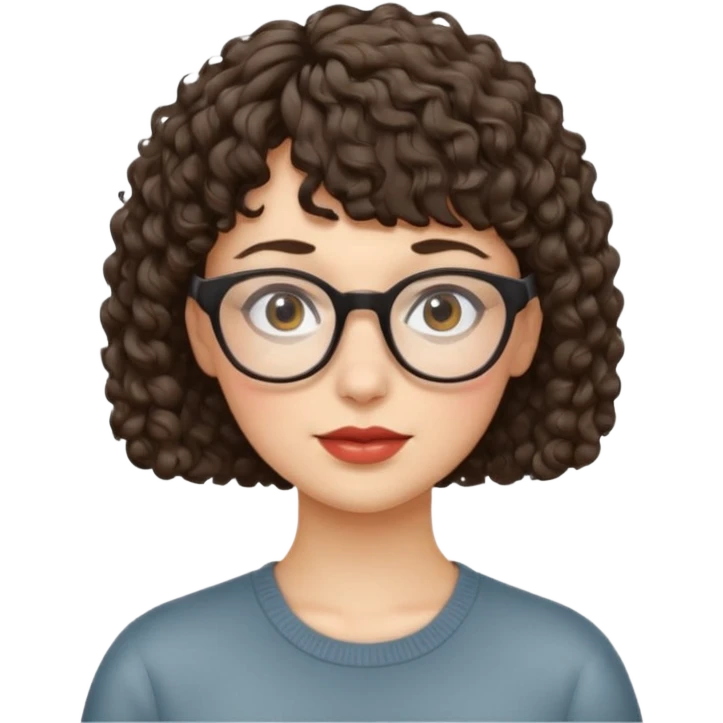 Gótica,cabelo cacheado curto com franja,branca e usa óculos  emoji