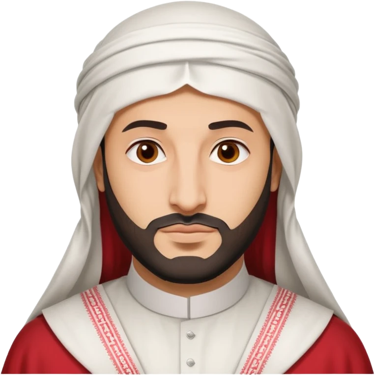 Crown Prince Mohammed bin Salman in iPhone emoji style, round face, minimal details, expressive and approachable, white thobe, red-and-white shemagh, flat vector look, soft colors emoji