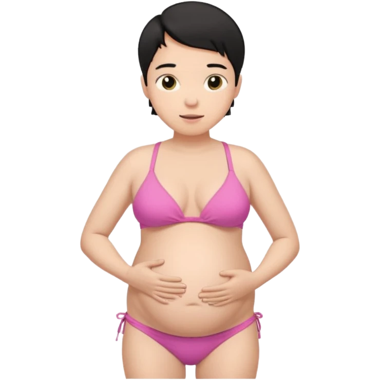 pregnant man with short black hair in a bikini holding his belly  emoji