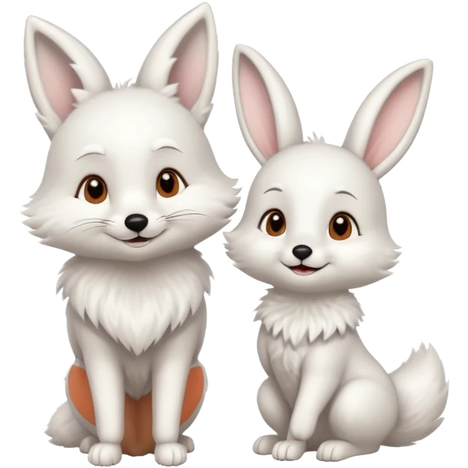 Happy white fox with bunny as friends emoji