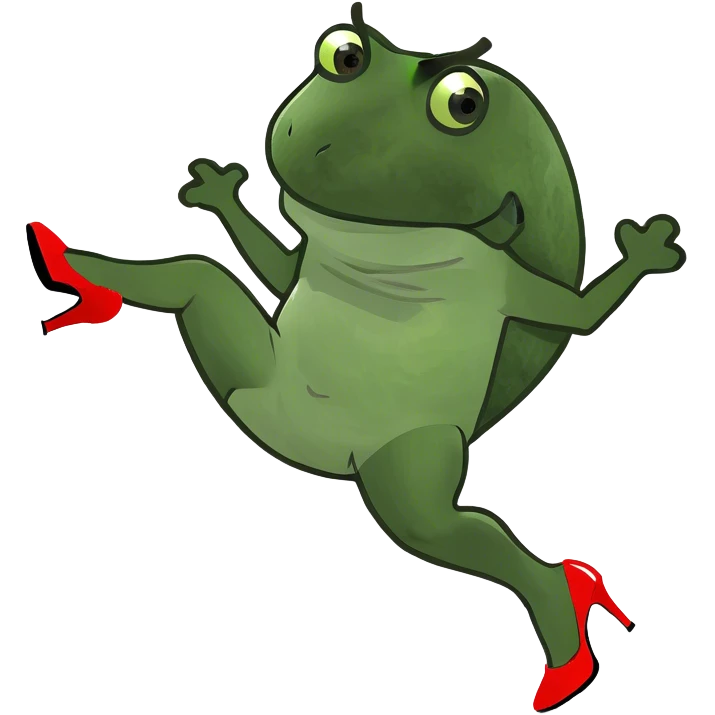 Bufo wearing high heels  and kick emoji