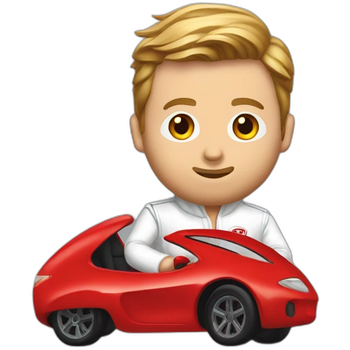 Ryan Gosling in white Racing Suite is driving a tiny red car emoji