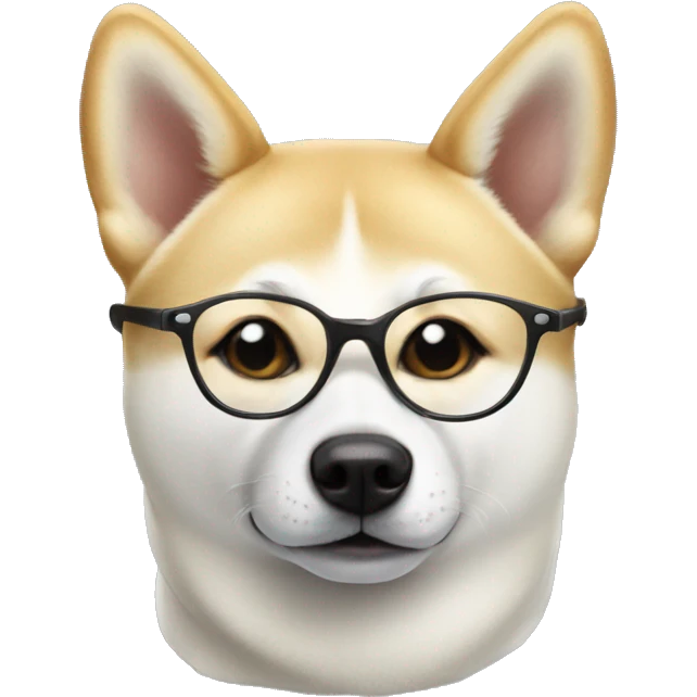 White shiba inu wearing glasses emoji