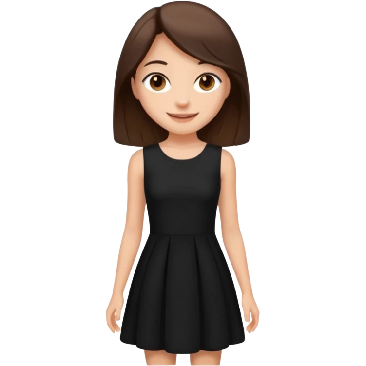 девушка в черном платье с коричневыми волосами средней длины, у нее карие глаза и красивая улыбка, она стройная emoji