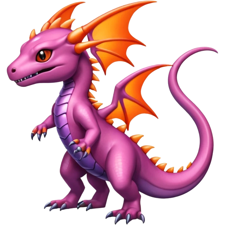 Cute Shiny mauve iridescent Guilmon-Salandit-Fakémon-hybrid-creature (full body)  emoji