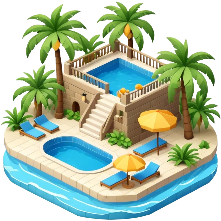 Caribbean resort, isometric 3D, highly detailed and realistic emoji