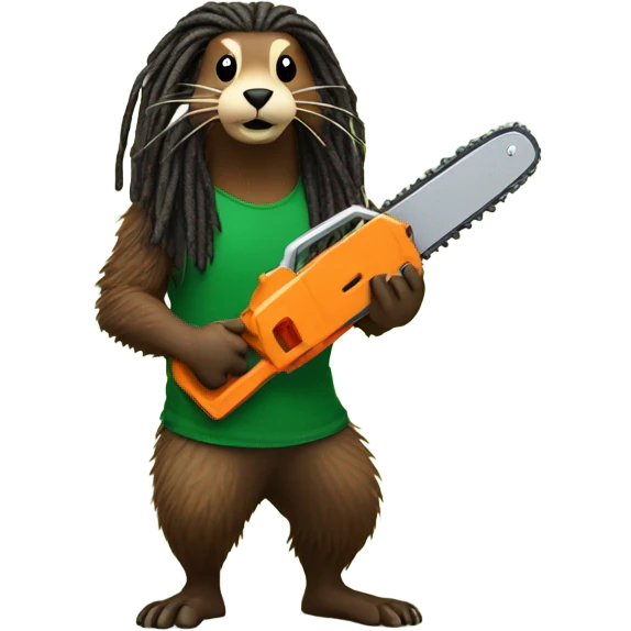 Woodchuck with dreadlocks in rasta with big muscles holding a chain saw  emoji