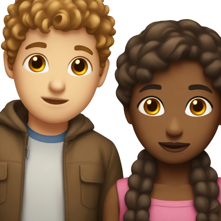 Girl with brown skin and brown hair kissing guy with brown hair and white skin emoji
