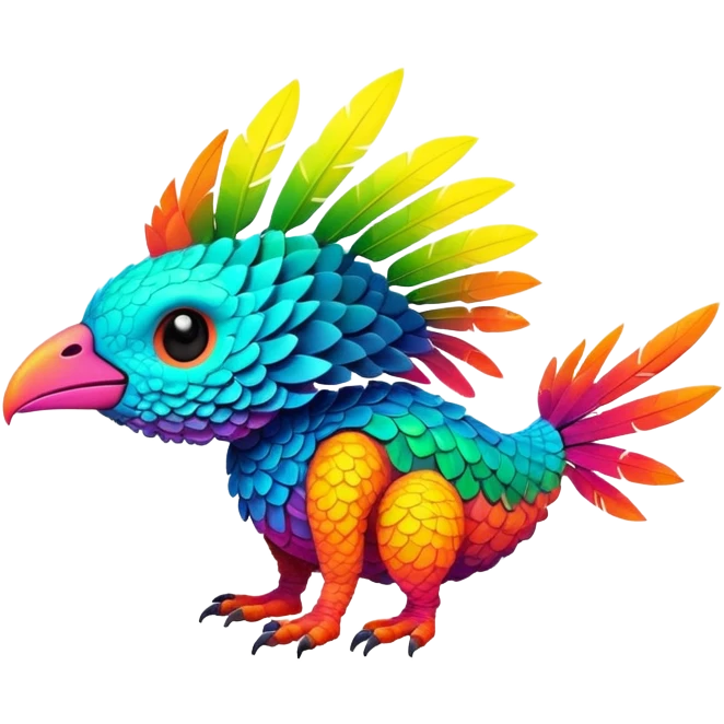 Tropical futuristic lush warm-colored modern colorful neon-colored Fakémon-Trico-creature emoji