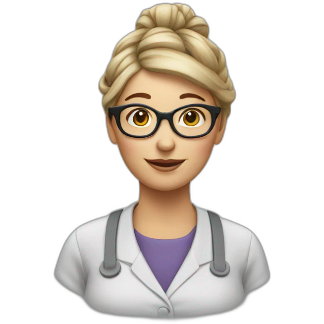 lunch lady with glasses and a bun in hair emoji