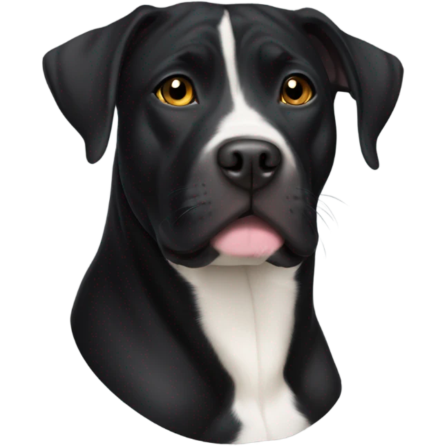 Black pitbull lab mix with white patch on chest emoji