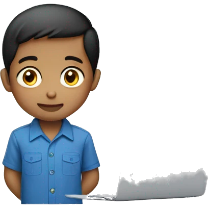 indonesian boy wearing a blue workshirt working on macbook emoji